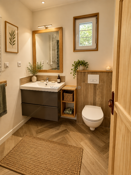 Salle de bain chaleureuse aux accents bois